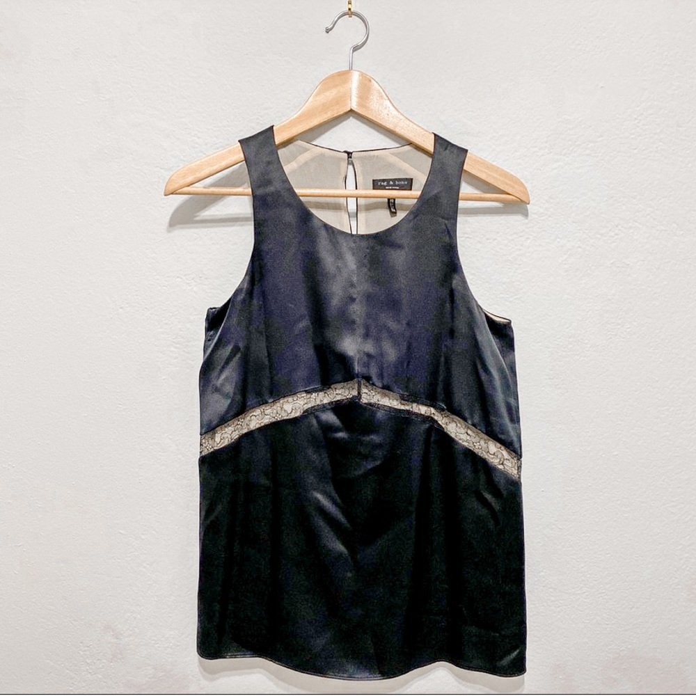 Rag & Bone Black Lace Inset Silk Tank Top/ Cami